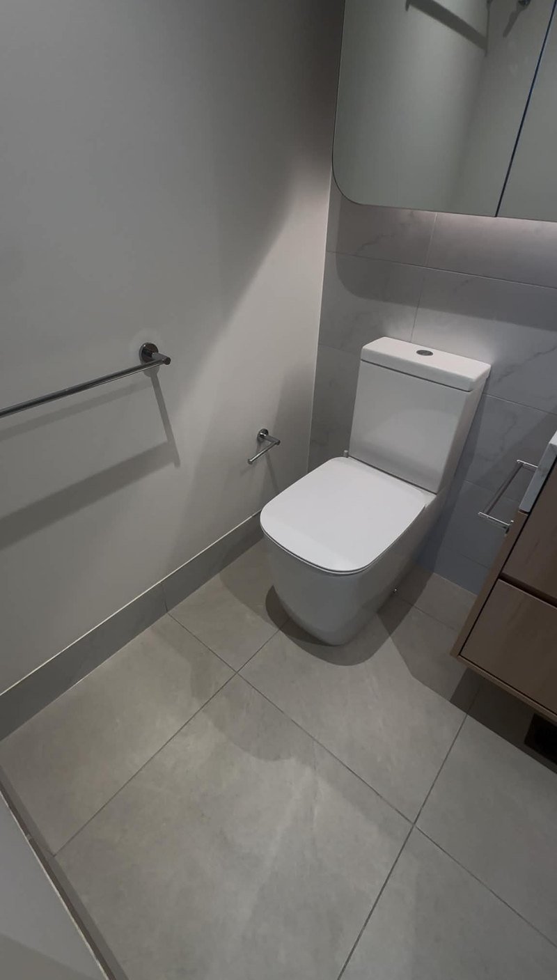 Bathroom floor and visible exterior surfaces after cleaning